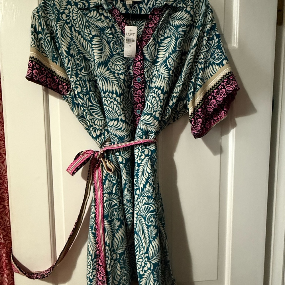 LOFT Teal and Pink Floral Dress